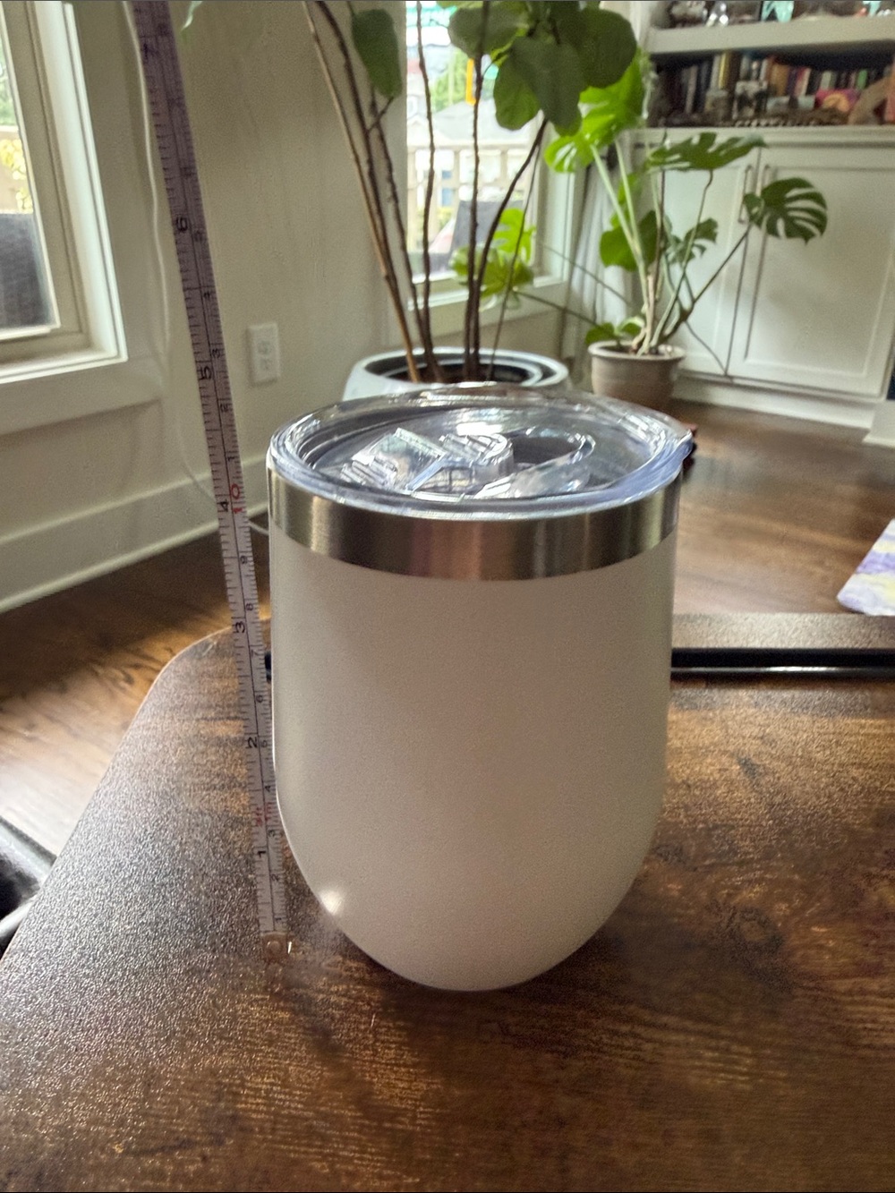 Insulated White Stainless Steel Tumbler with Clear Lid